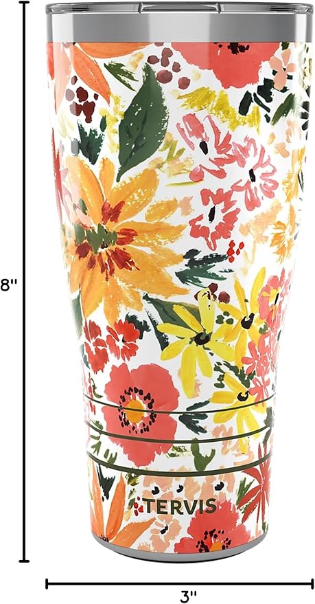 Tervis Traveler Sara Berrenson Retro Floral Triple Walled Insulated Tumbler Travel Cup Keeps Drinks Cold & Hot, 30oz, Stainless Steel