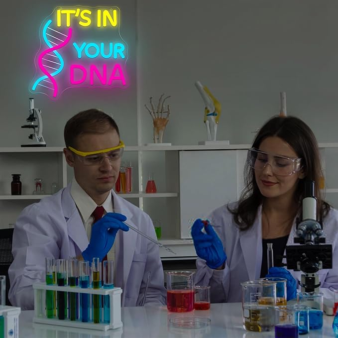 DNA Double Helix Neon Sign for Wall Decor Dimmable It's In Your DNA LED Neon Light for Classroom Office Man Cave Biology Science Decor Gifts for Teacher Students Nurse Doctor Size 11.8*11.2in(GLNP236)