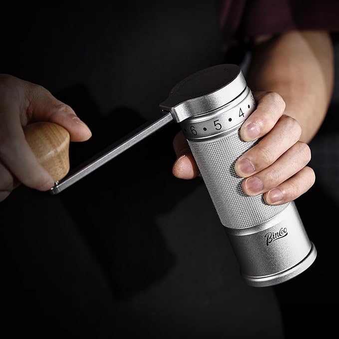 Bincoo Manual Coffee Grinder Manual Foldable Handle– Espresso Hand Coffee Grinder Burr,Compact and Portable for Home/Travel/Camping(Sliver)