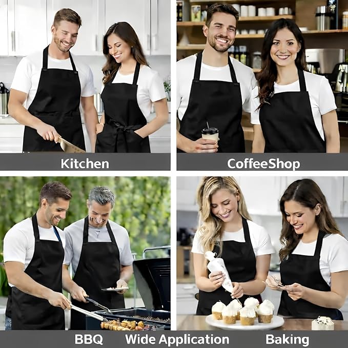8 Pack Aprons Bulk with Pockets, Unisex Apron with Extra Long Ties for Chef, Cooking Classes, Painting, BBQ - Image 7
