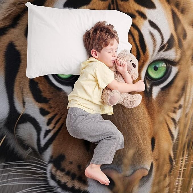 Beautiful Tiger Animal Nature Forest Super Soft Throw Blanket, Rustic Grass Brown Flannel Fleece Decorative Throw for Sofa Couch Bedroom Decor Outdoor Use 60"x80"