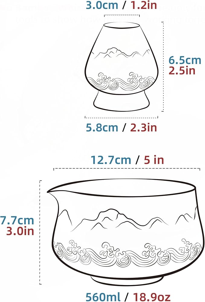 TEANAGOO Matcha Bowl with Spout,2-Pcs Fuji Design Ceramic Bowl and whisk Holder(chawan),18.9oz/560ml Pink Matcha Bowl with Stand, Gift Set for Friend/Family
