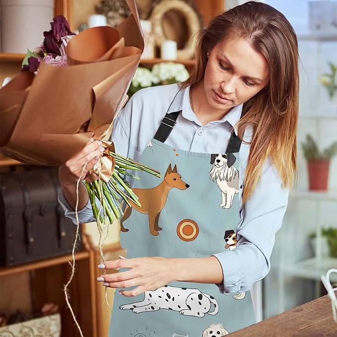 Different Doodle Dogs Apron Adjustable Neck Bib Apron for Men Women,Suitable for Kitchen Cooking Waitress Chef Apron - Image 6