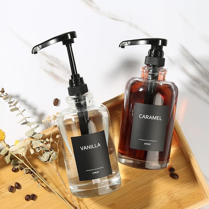 Coffee Syrup Dispenser for Coffee Bar, Glass Syrup Dispenser with 1/4oz Large Capacity Pump, Coffee Syrup Pump Dispenser for Coffee Station, 16.9 fl oz Maple Syrup Bottles for Coffee Bar Organizer - Image 6