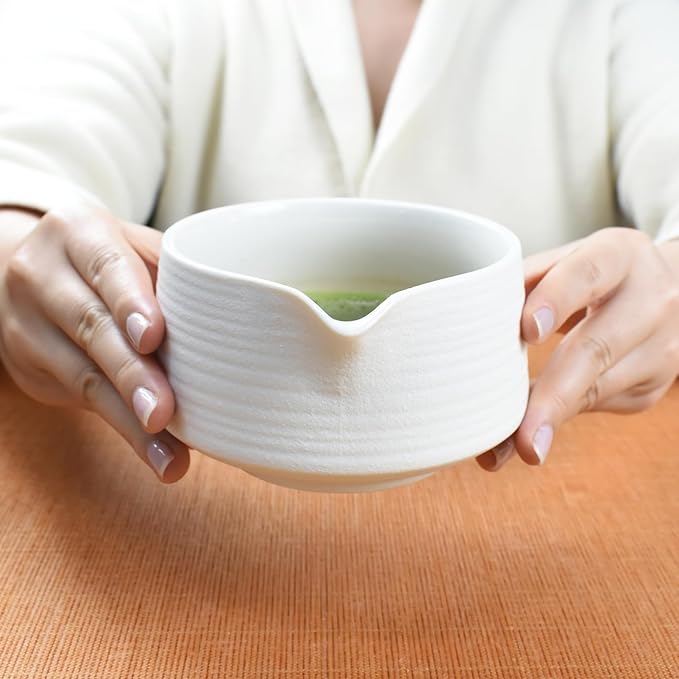 Artcome Matcha Tool Set - Complete Kit with Matcha Bowl with Spout, Bamboo Whisk, Tea Scoop & Whisk Holder, Porcelain White