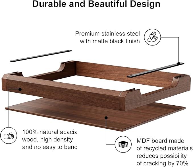 Set of 2 Acacia Wooden Ottoman Tray for Living Room, Wood Serving Tray with Handles, Decorative Coffee Table Trays for Ottoman, Large Serving Platter for Dinner, Breakfast in Bed, Kitchen Counter Top