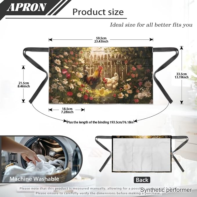 Waist Apron with 3 Pockets Waterproof 13 Inch Short Half Waist Aprons Women Men Server Aprons Waitress Waiter Apron - Image 7
