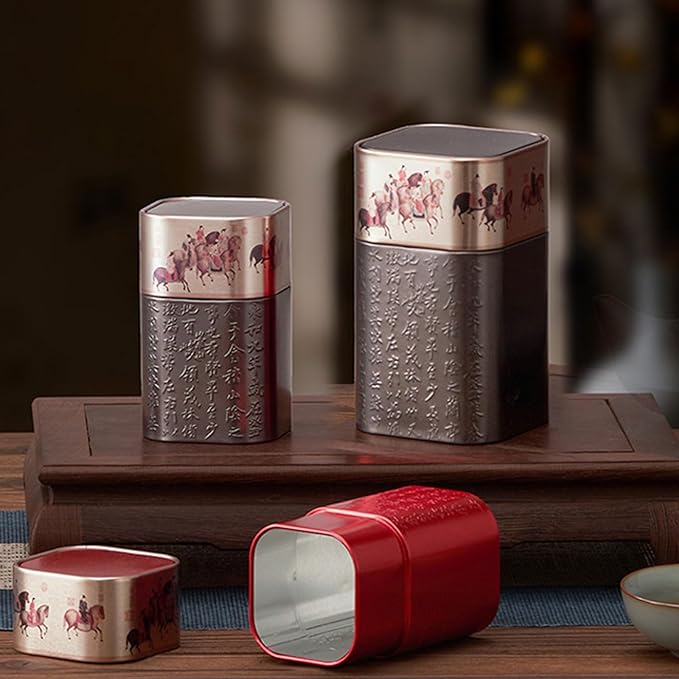 Tea Packagings Box Empty Tea Tin Can Square Tinplate Containers For Loose Tea Coffee Candy Cookie Spices Square Tinplate Can Tea Room Decoration Accessory, youth large / 11-13, Black