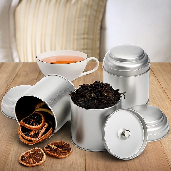 Lawei 9 Pack Tea Tins Canister with Airtight Double Lids, 8 OZ Round Tin Can Box, Small Kitchen Canisters Containers for Storage Tea, Coffee, Sugar, Loose Leaf, Candy, Herbs and Spices, Silver