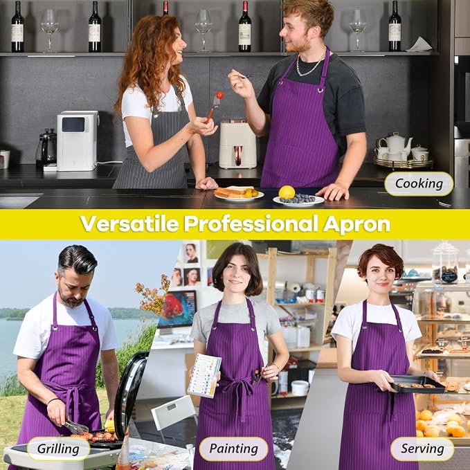 ROTANET Stripe Stretch Apron Chef Aprons for Men with 2 Pockets Waterproof | 34" x 28", Plus Size for Big and Tall, Striped, Pinstripe, Apron for Men Women, Extra Large, for Cooking, Kitchen - Image 6