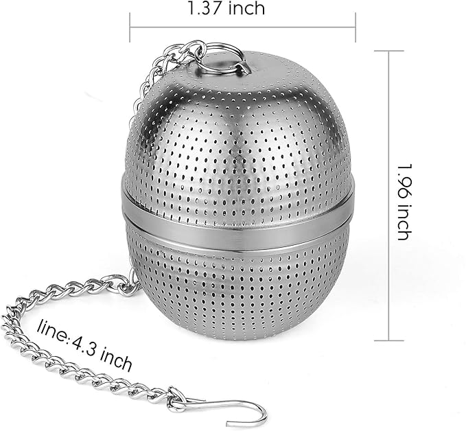 Tea Infuser Ball,Tea Strainer Ball for Loose Leaf Tea, Spice Infuser Stainless Steel Mesh, Fine Threaded Connection, 4.3 inch Chain with Drip Tray