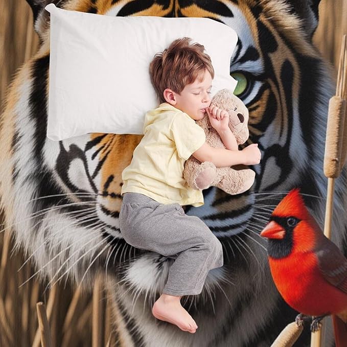 Beautiful Tiger Redbird Feather Fur Super Soft Throw Blanket, Red Cardinal Flannel Fleece Decorative Throw for Sofa Couch Bedroom Decor Outdoor Use 40"x50"