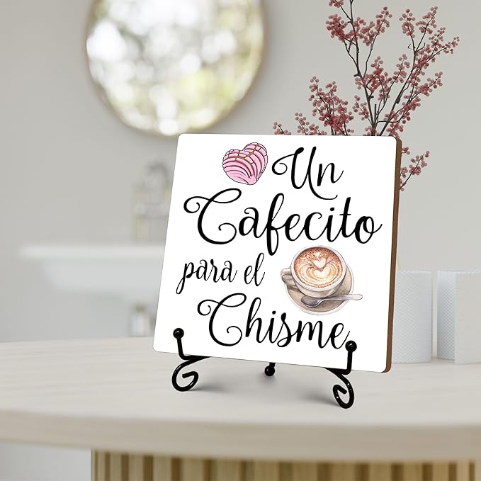 Stylish Cafe Station Decor, Coffee Bar Sign, Pink Signs for Station, Gifts for Coffee Lovers, Rustic Farmhouse Home Office Kitchen Decoration Bar Favor and Accessories 5 x 5 Inches-107