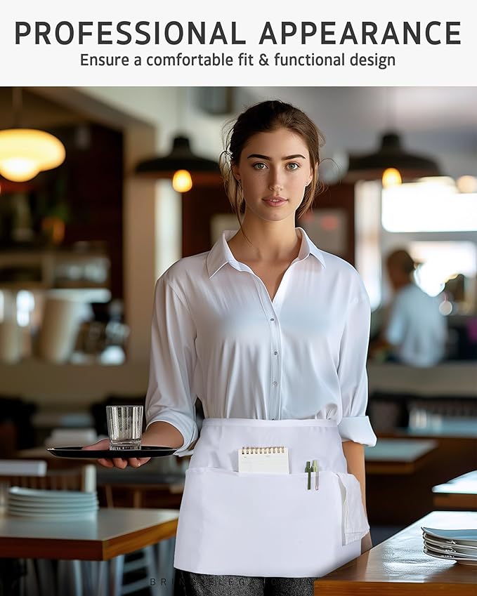 Syntus Server Apron for Men Women, Waitress Waist Apron, Black 1/3/12 Packs