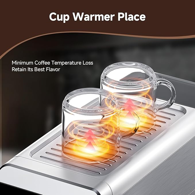 AMZCHEF Espresso Coffee Machine | Compact Design Espresso Maker Perfect for Home & Office | 20 Bar Pressure System | LED Touch Panel | Detachable Water Tank | Brushed Stainless Steel Housing