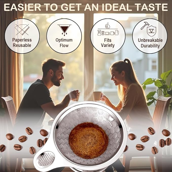 dailybrew Pour Over Coffee Maker, Triple Layer Stainless Steel Cone Coffee Filter, 4 Cup Non-electric Drip Coffee Maker, Manual Portable Pour Over Coffee Maker, Metal Cone Cafe Coffee Dripper