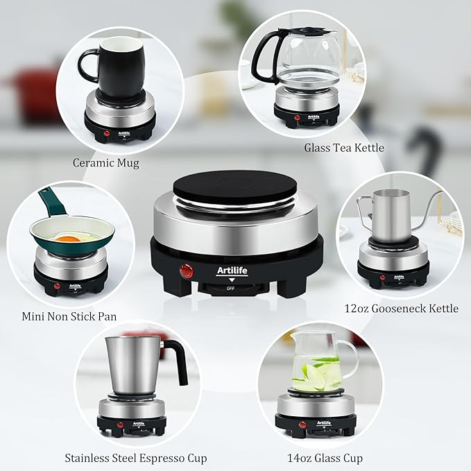 Artilife Mini Hot Plate 500W Small Hot Plate Electric Mini Moka Pot Hot Plate,Mini Hot Plate for Moka Pot,Single Burner Hot Plate Moka Pot Heater