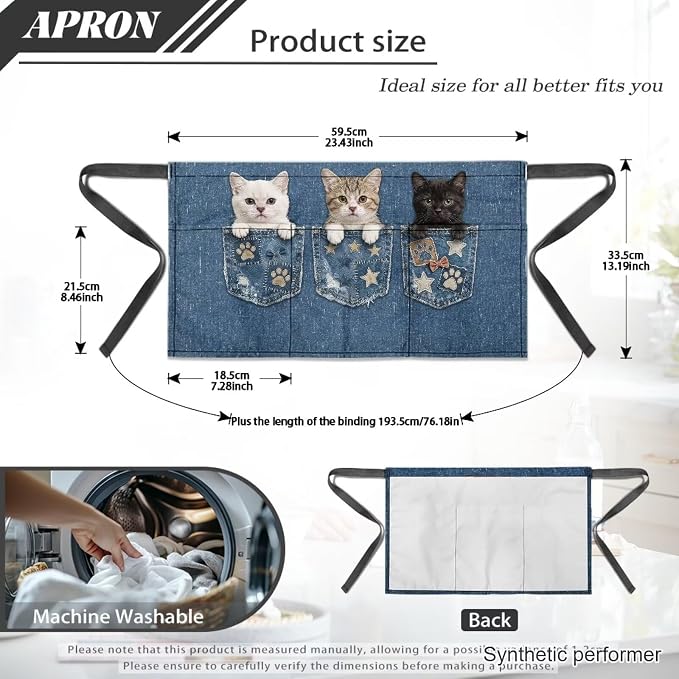 Waist Apron with 3 Pockets Waterproof 13 Inch Short Half Waist Aprons Women Men Server Aprons Waitress Waiter Apron - Image 7