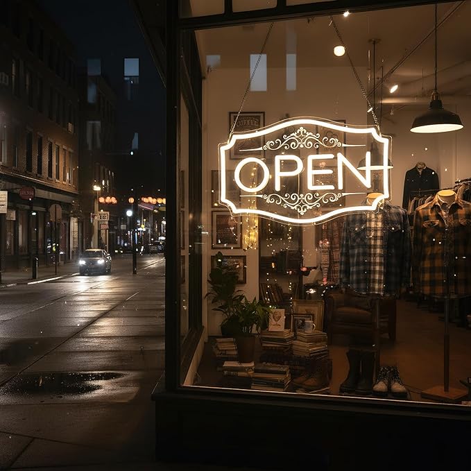 22" x 13" Open Sign for Business, LED Dimmable Neon Open Sign with 12V/2A Adapter, Warm White, Bright LED to Light Up Storefronts, Windows & Walls