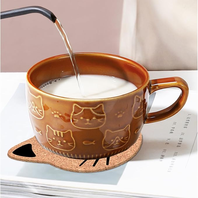 Gifts for Women Her Cute Kawaii Cat Coffee Mugs with Lids Christmas Birthday Presents for Girls Friend Kids Men Wife Mom Grandma Teacher Novelty Animal Coffee Ceramic Tea Cup Dessert Saucer Set