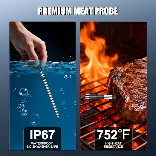 Wireless Meat Thermometer Digital - 800FT Bluetooth Food Thermometer for Cooking, NIST Certified Accuracy ±0.5°, Standalone Base Dual Probes for Kitchen Grill BBQ Oven Smoker Rotisserie