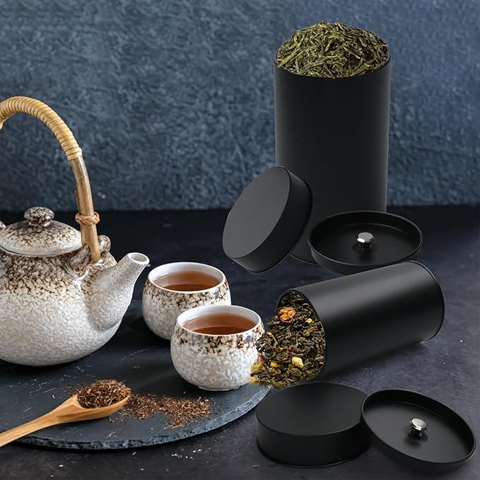 15 Pack 16oz Metal Tea Tins Black Tea Round Tin Can Container with Airtight Double Lids for Loose Leaf Tea Storage in Kitchen, Sugar, Spices