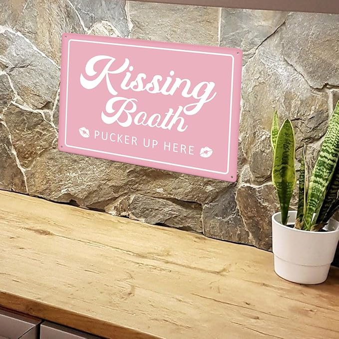Kissing Booth Pink Tin Sign Love Shack Metal Signs Valentine's Day Wall Art Decoration Home Farmhouse Bar Kitchen Cafe Living Room Coffee Corner White Day Decor Romantic Gift 12" x 8" - Image 6