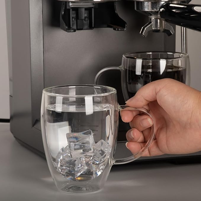Espresso Cups Set Of 2, Double Walled Glass Coffee Mugs with Handle,Insulated Layer Coffee Cups,Clear Borosilicate Glass Mugs,Perfect for Cappuccino,Tea,Latte,Espresso (12oz-4Pack)