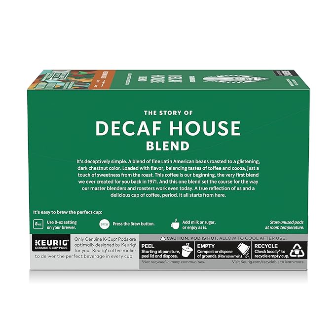 Starbucks K-Cup Coffee Pods, Medium Roast Hot or Iced Coffee, Decaf House Blend, 40 Keurig Pods