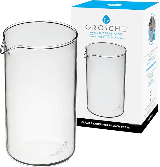 GROSCHE Universal French Press Replacement Glass Beaker, Borosilicate 3.3 Glass Carafe for Coffee & Tea, Heat-Resistant, Fits Most Coffee & Tea Press Makers, 34 fl. oz. (1000 mL)