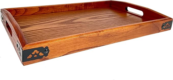 JapanBargain 1608, Wooden Serving Tay with Handle Rectangle Butler Tray Breakfast Lunch Bento Dinner Tray Tea Serving Tray Platter, 16.5 x 10.75 inch