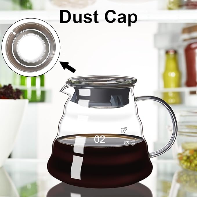 Pour Over Coffee Maker Set 20 OZ, Borosilicate Glass Coffee Server with 50 pcs Paper Filter, Pour Over Coffee Dripper Carafe for Home Cafe Restaurant Camping
