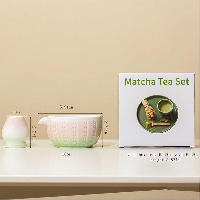 Traditional matcha bowl, cute pink matcha bowl with spout, matcha mixing bowl for stirring matcha, 18OZ tea bowl