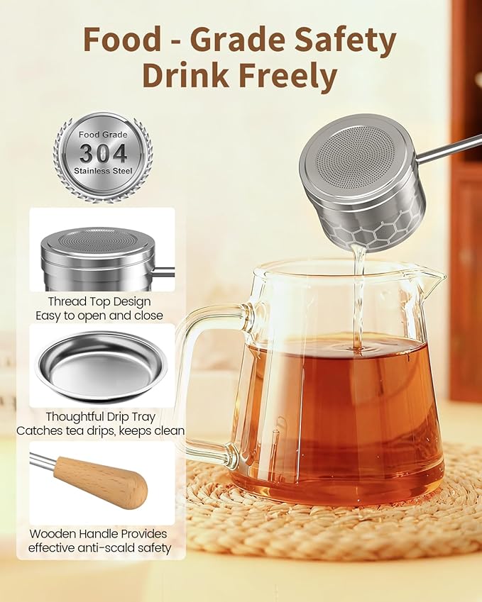 HOUSE AGAIN Tea Infuser for Loose Tea, 2-in-1 Tea Scoop Infuser Extra Fine Mesh Tea Strainers for Loose Tea, 304 Stainless Steel Loose Leaf Steeper, Tea Ball Filter with Handle for Spices, S