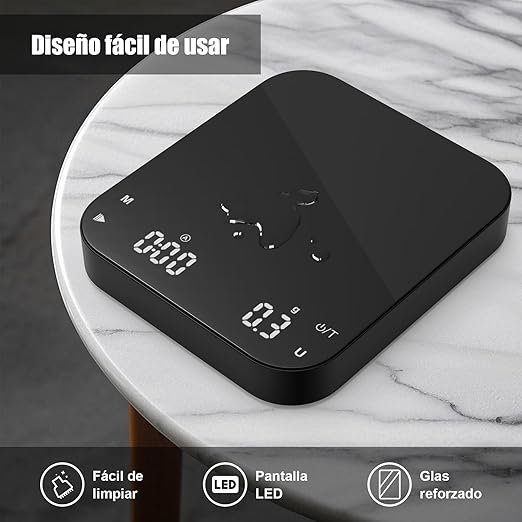 0.1g Precision Coffee Scale with Timer, Diyife 3kg/0.1 Rechargeable Espresso Scale for Pour-Over Coffee, Digital Scale with Back-Lit LCD Display, Auto Tare, Silicone Waterproof Cover, Black