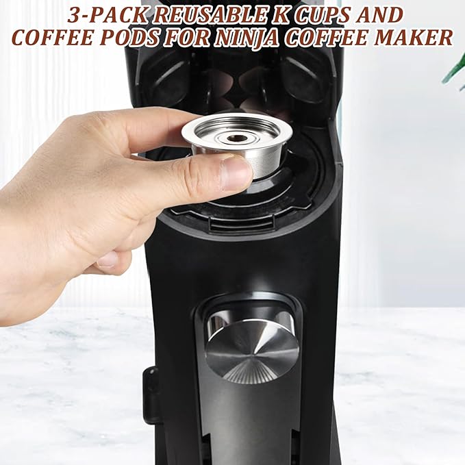 3 Pack Reusable K Cups and Coffee Pods for Ninja Coffee Maker PB051 & CFP101/PB041, 304 Stainless Steel Reusable K Pod Permanent K Cups Filters Compatible with Ninja Coffee Maker,Coffee Accessories