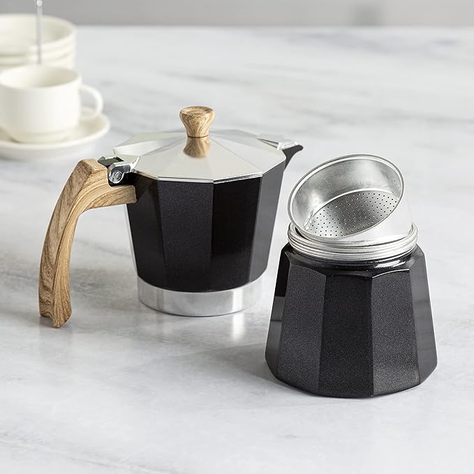 Primula Aluminum Stove Top Espresso Coffee Maker, Percolator Coffee Pot for Moka, Cuban Coffee, Cappuccino, Latte and more, Perfect for Camping, 6 Cup, Black