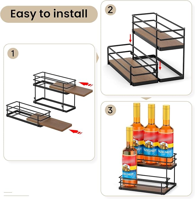 THYGIFTREE Coffee Syrup Rack Organizer 6 Bottle Syrup Holder Stand, 2-Tier Bottle Rack Storage Shelf for Kitchen Coffee Bar Station, Tabletop Bottle Display