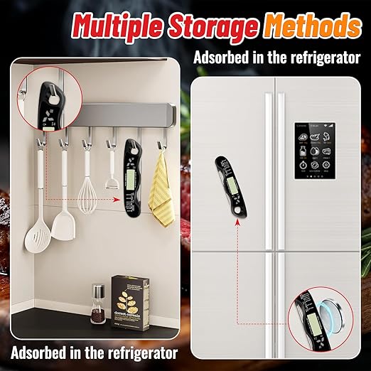 Meat Thermometer, IP67 Waterproof Digital Meat Thermometer with Backlight, Hold Function & Magnet for Grill, BBQ, Candy, Beef,Turkey