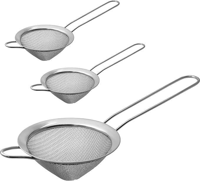 Biaungdo 3 Pcs 8.5 cm/3.3 Inch Fine Mesh Strainer, Stainless Steel Tea Strainer Conical Mesh Strainers Sieve for Cocktail, Coffee, Food, Noodles, Tea Filter(Big)