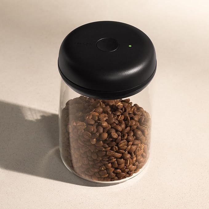 Fellow Atmos Electric Vacuum Coffee Canister 1.2L - Airtight Auto-Seal Container for Coffee Beans & Grounds, Tea & Spices - Preserves Freshness - Clear Glass