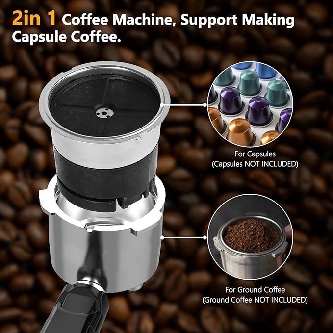 COWSAR Espresso Machine 20 Bar, Commercial Cappuccino & Latte Machine with Automatic Milk Frother, for Ground Coffee & Capsules, Dual Boiler, 57oz Water Tank, Expresso Machines for Home, Touchscreen