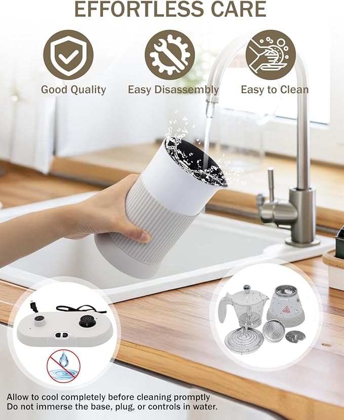 2-in-1 Milk Frother Electric Foam Maker and Moka Coffee Maker Espresso Maker 110V Electric Base Aluminum Frother Moka Pot 5oz 150ml Frothing Easy Brewing Latte Cappuccino Home Gift White