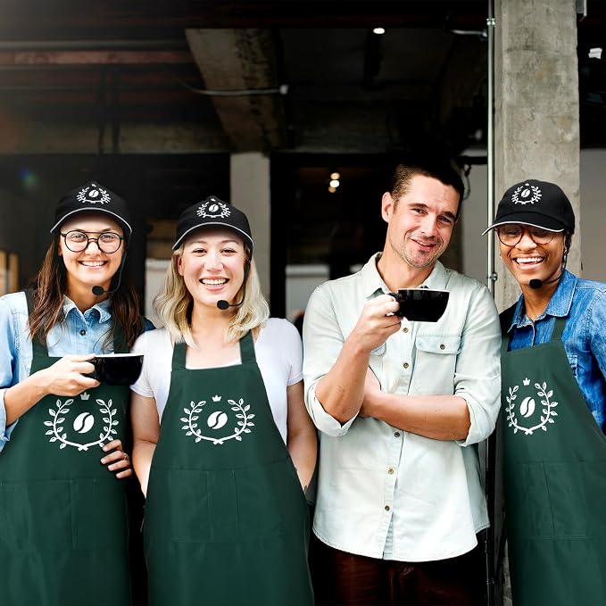 Liitrsh Barista Apron Halloween Costume with Hat and Microphone Green Coffee Theme Adult Outfits with Logo for Man Women Kitchen Cooking Halloween Adult - Image 7