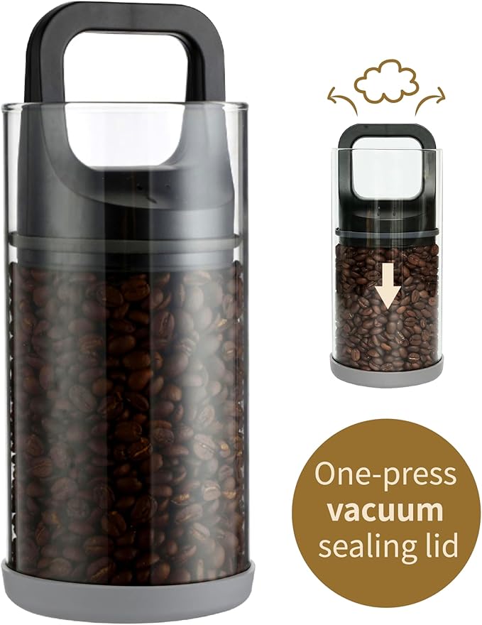 Premium Coffee Canister with Vacuum Seal Technology, Airtight Coffee Bean Storage Container with Push Lid, Borosilicate Glass Container for Freshness (1450ml/50oz)