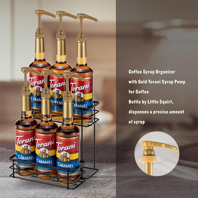 Coffee Syrup Organizer Rack, (6 Bottle Capacity),2 Tier Coffee Syrup holder for Coffee Bar Accessories,Kitchen,Storage for Syrup, Wine, Dressing(Black)