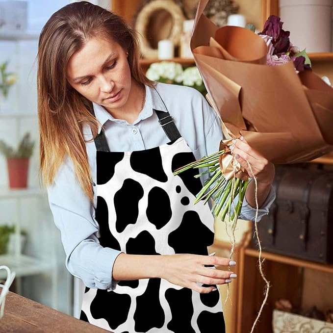 Black and White Cow Kitchen Apron for Women Men, Unisex Adjustable Cooking Apron, Waterproof Apron for Home Kitchen, Restaurant, Coffee House - Image 6