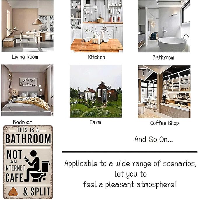 Vintage Metal Tin Sign 8X12inch-This Is A Bathroom Not An Internet Cafe & Split Wall Art Decor For Home Farmhouse Washroom Bathroom Gift