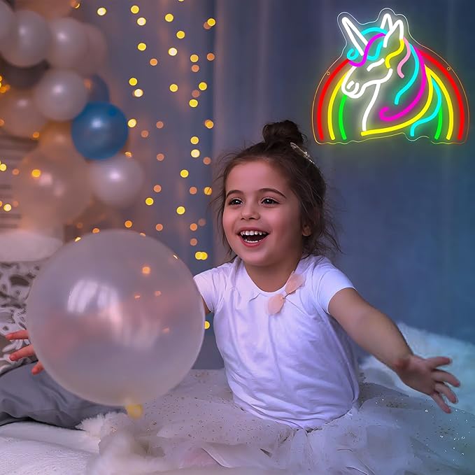 Unicorn Neon Sign for Wall Decor Dimmable Rainbow Unicorn LED Neon Light for Girls Room Decor Colorful Anime Signs for Kids Room Bedroom Party Birthday Gifts for Girls Kids Size 13.8 * 11.9in(P041)