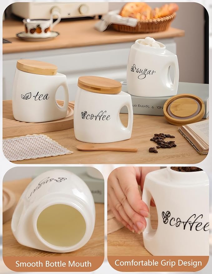 Ceramics Coffee Canisters with Airtight Lids, Coffee Bean Storage for Kitchen Countertop with Comfort Grip, White Coffee Container for Ground Coffee Holder, Home Decor (25oz/750ml)